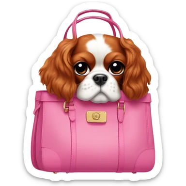 a cavalier king with a pink bow, inside a pink birkin sticker