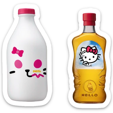 Hello Kitty face with a Hennessey bottle sticker