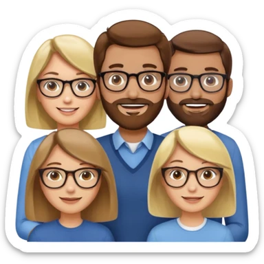 Four people including a man with hair and glasses, a man with a beard and no glasses, a woman with long brown hair and no glasses and a woman with a blonde bob and no glasses sticker