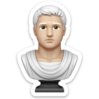 white classical roman bust, hunky,  white stone, no other colours than white sticker