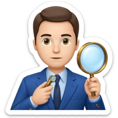 detective in blue suit with big mangifier in his hand sticker