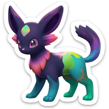 Dark vibrant pastel bright neon colorful edgy exotic painted Fakémon-Pokémon-Vernid-Vaporeon-Leafeon-creature sticker