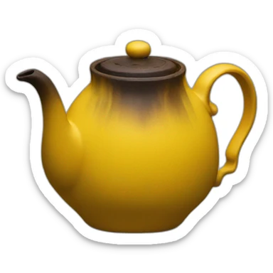 A yellow teapot with burnt bottom sticker
