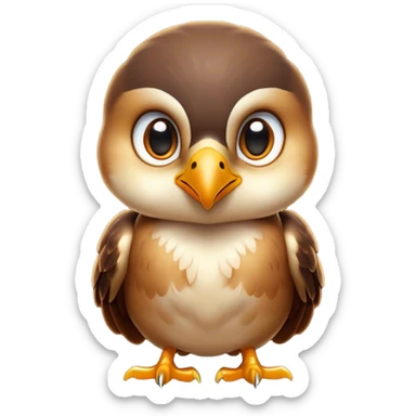 Cinematic Cute Hawk Portrait Emoji, Head tilted playfully and inquisitively, featuring a compact, streamlined form with a delicately curved beak and round, sparkling eyes full of curious charm, Simplified yet irresistibly adorable features, highly detailed, glowing with a warm, inviting glow, high shine, affectionate and lively, stylized with a touch of whimsical aerial grace, soft glowing outline, capturing the essence of a mischievous yet endearing hawk that seems as if it could swoop out of the screen into your heart! sticker