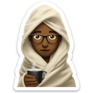 Guy in glasses inside a blanket sipping coffee eyes closed sticker