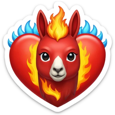 Hazme el corazón rojo y con fuego y que la llama sea azul verdoso sticker