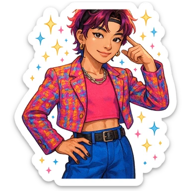 kpop star with sparkles, cute and trendy sticker