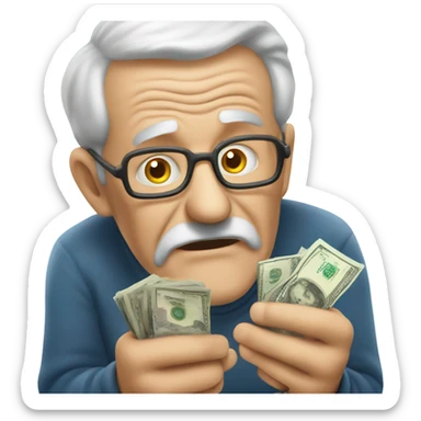 greedy old man seeing money in his both hands sticker