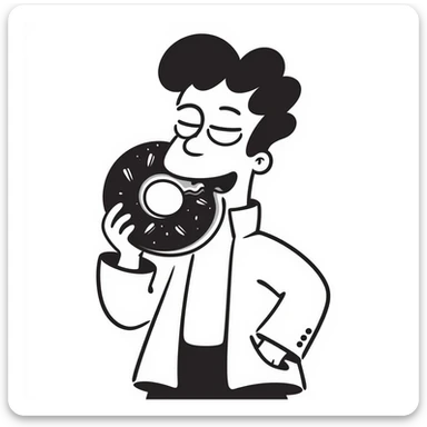 Homer Simpson hand-drawn doodle, exaggerated features, eating a donut sticker