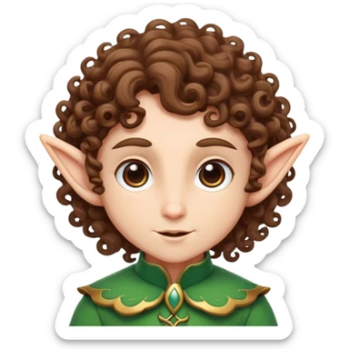 an elf with curly brown hair sticker