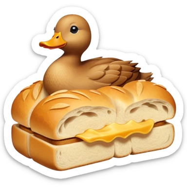 duck made of gluten emerging from a loaf of bread sticker