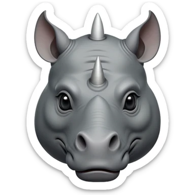 cinematic-noble--rhinoceros-portrait-emoji,slate-grey-hide--poised-and-regal,-with-a-massive,-powerful-build-and-a-thick, -deep-set-soulful-piercing-eyes,-simplified-yet-sharp-and-sophisticated-features,-highly-detailed,-large-black-eyes, zoomed out showing shoulders, large white horn  sticker