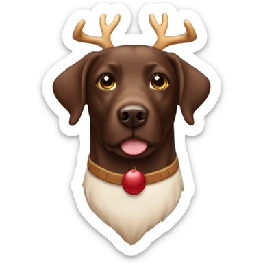Chocolate lab retriever wearing reindeer antlers sticker
