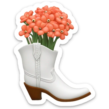 White cowgirl boot vase with coral sticking out of it sticker