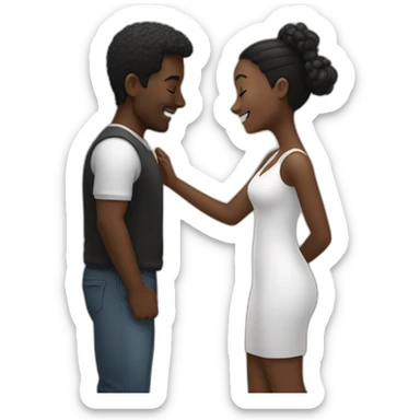 abrazo entre chica negra y hombre blanco calvo sticker