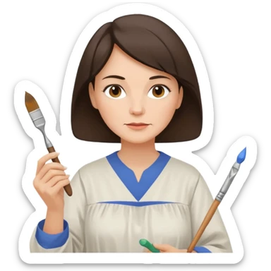 FEMME 45 ANS ET PLUS BRUNE ARTISTE PEINTRE AVEC UN PINCEAU sticker