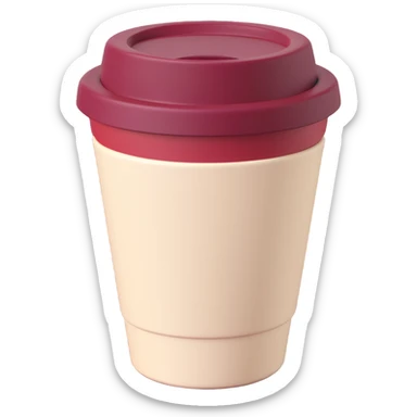 A takeaway coffee cup emoji with a burgundy and cream color theme sticker