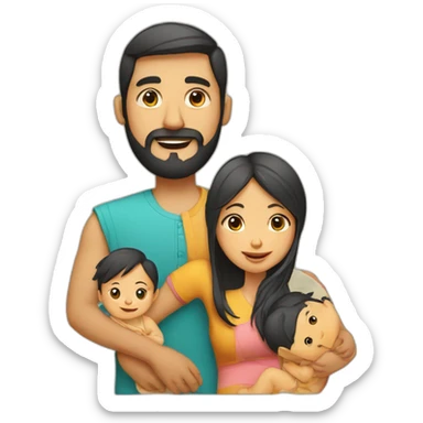 A family with Indian dad with beard and Chinese wife and small baby sticker