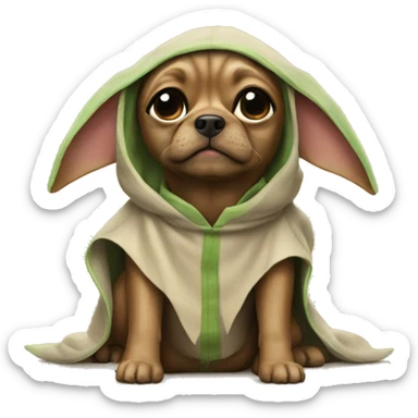 A dog wearing a baby yoda costume sticker