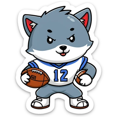 cartoon wolf with football helmet sticker
