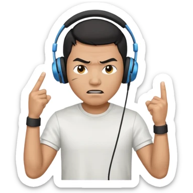 asian Male, angry, wearing headphone having mic, t-shirt 
 sticker