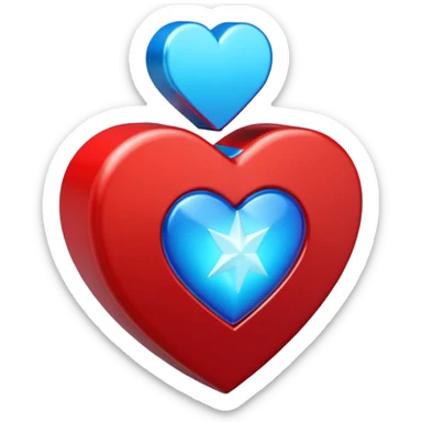 A blocky geometric red 3D heart with a bright blue star inside sticker