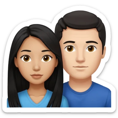 Mixed race couple, white male with mixed female (asian & black)
the female is more asian than she is black, she has long hair and very tanned skin, and black eyes
The male is french, he has thick luscious hair sticker
