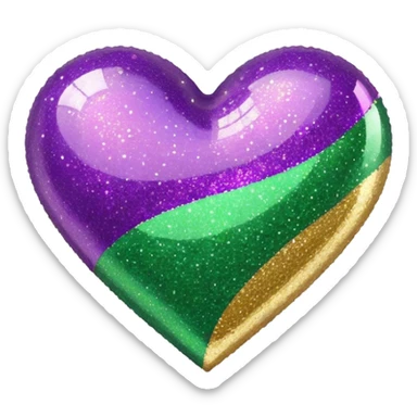 Gold, purple and green glitter heart  sticker