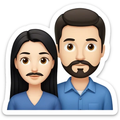 couple, a white woman with long black hair, and a white man with short brown hair goatee mustache sticker