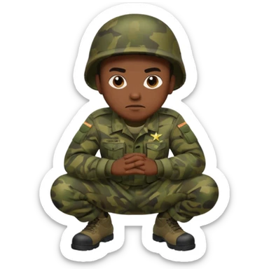 A black man squatting wearing army attire sticker