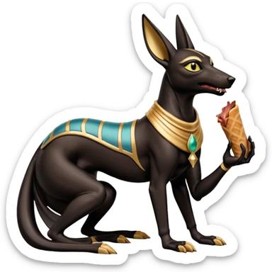  Friendly silky Black fur beautiful female alien anubis statue posed biting on store-brand bacon Usda-certified godly packaging  sticker