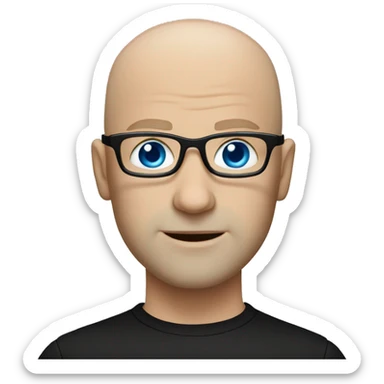 bald white guy with blue eyes, stubble, glassses. black clothes sticker