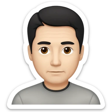 50 yr old man mostly black hair with 25% some grey, side swept part,  sticker