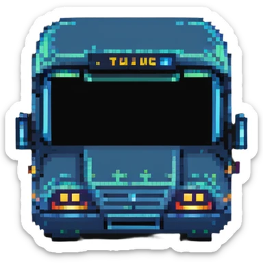futuristic electric city bus with glowing lights, pixel art style sticker
