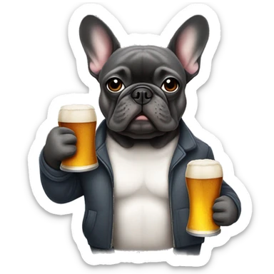 French bulldog dark grey holding a beer sticker