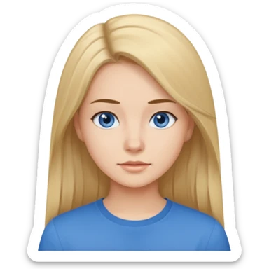 young woman with straight hair with a blue shirt sticker