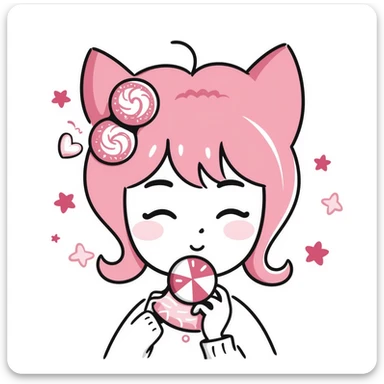 portrait background in pink candy color scheme, Japanese hand-drawn style, soft and dreamy, with candy elements, suitable for avatars, transparent or soft gradient background sticker