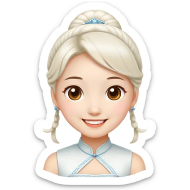 a chinese girl wear white dress smiling sticker