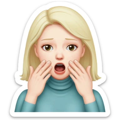 Woman pretending to gasp for air while holding her throat with two hands sticker