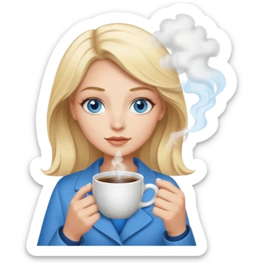 Blonde with blue eyes  with hot coffee sticker