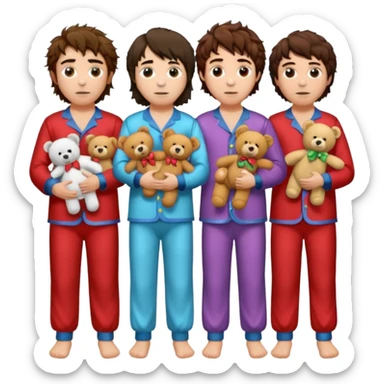 the four members of the band greta van fleet wearing pajamas and holding teddy bears sticker