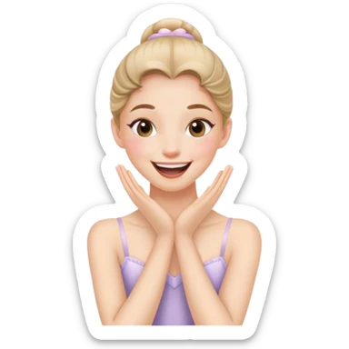 The ballerina laughs sweetly, covering her mouth with her hand sticker