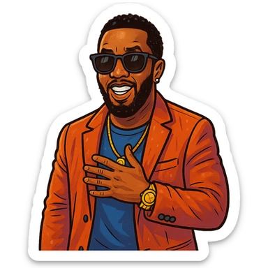Diddy, the famous rapper and music producer, depicted in a fun and recognizable way, with sunglasses and stylish clothing sticker