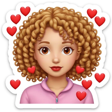 Curly girl with hearts around her face  sticker