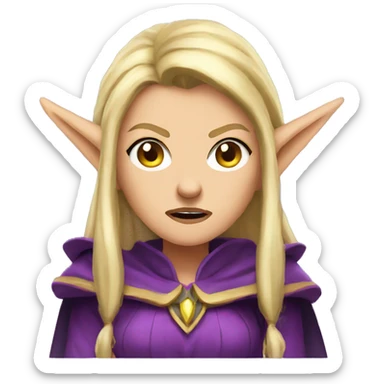 Noble female Elf with Elf ears and blonde hair and purple robes Angry angry angry expression sticker