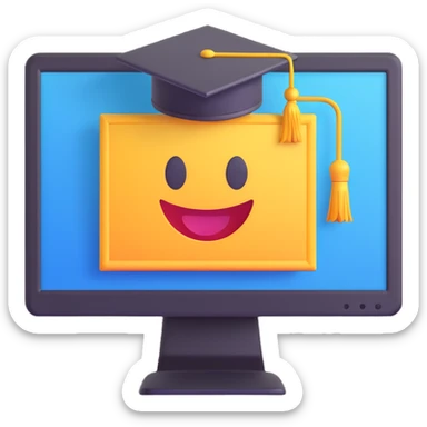 designer education theme, computer monitor and diploma, 3D emoji style sticker