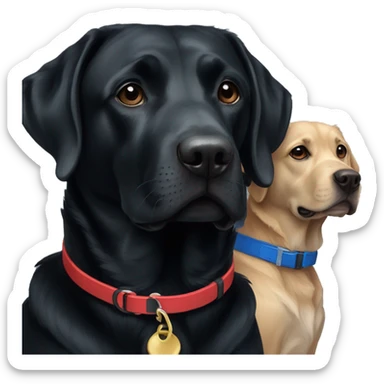 Only 2 dogs, both black labradors. The one on the left should be a bit bigger. The dog on the left should have a red collar and the dog on the right should have a blue collar. sticker