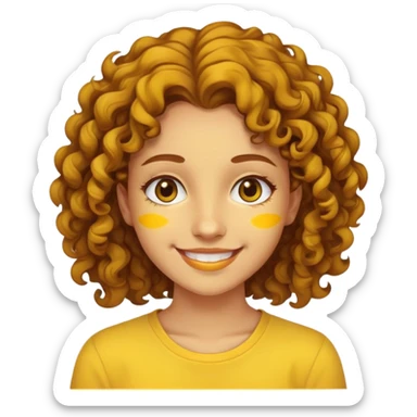 "- Nữ
- 20 tuổi
- Da vàng
- Tóc xoăn, nâu
- Mặt cười tươi
" sticker