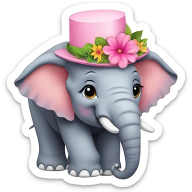 Elephant wearing a pink hat with flowers sticker