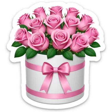 bouquet of pink 15 roses in a round white box sticker